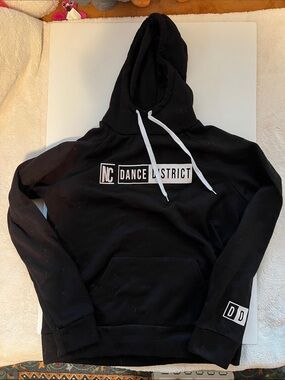 NC Dance District Black Hoodie with White Logo and drawstring